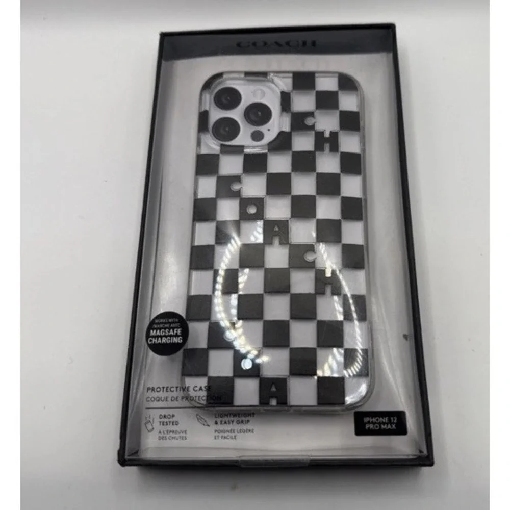 Coach iPhone 12 Pro Max Luxury Case‎ Checkered Glitter Design Black New